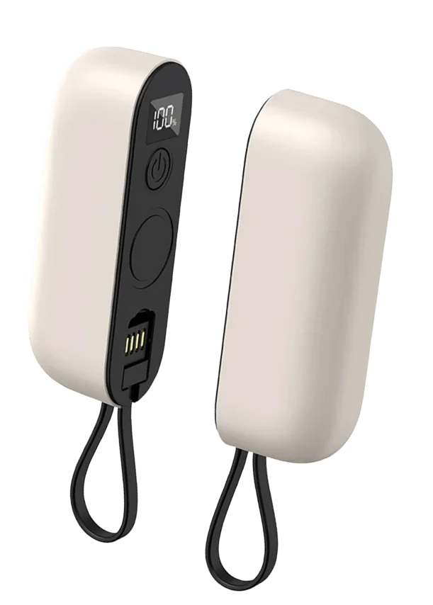 The two halves of the Solana Gear Power Hand Warmers, each with a lanyard