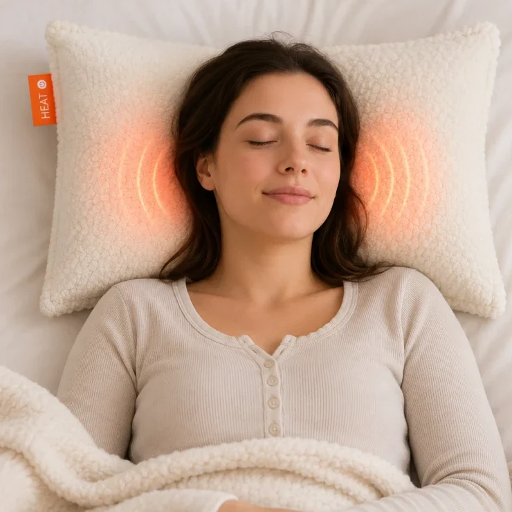 Resting against the warm Solana Gear Heated Pillow