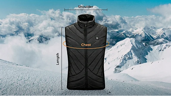 Solana Gear Heated Vest measured at the shoulder, chest and length