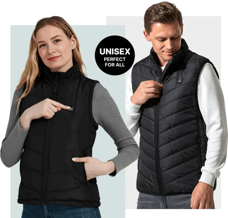 A woman and a man wearing the Solana Gear Heated Vest